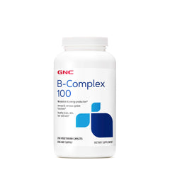 GNC Vitamin B Complex 100 caplets bottle on a clean surface highlighting daily energy support