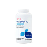 GNC Vitamin C 1000mg timed-release caplets on bottle for daily immune support.