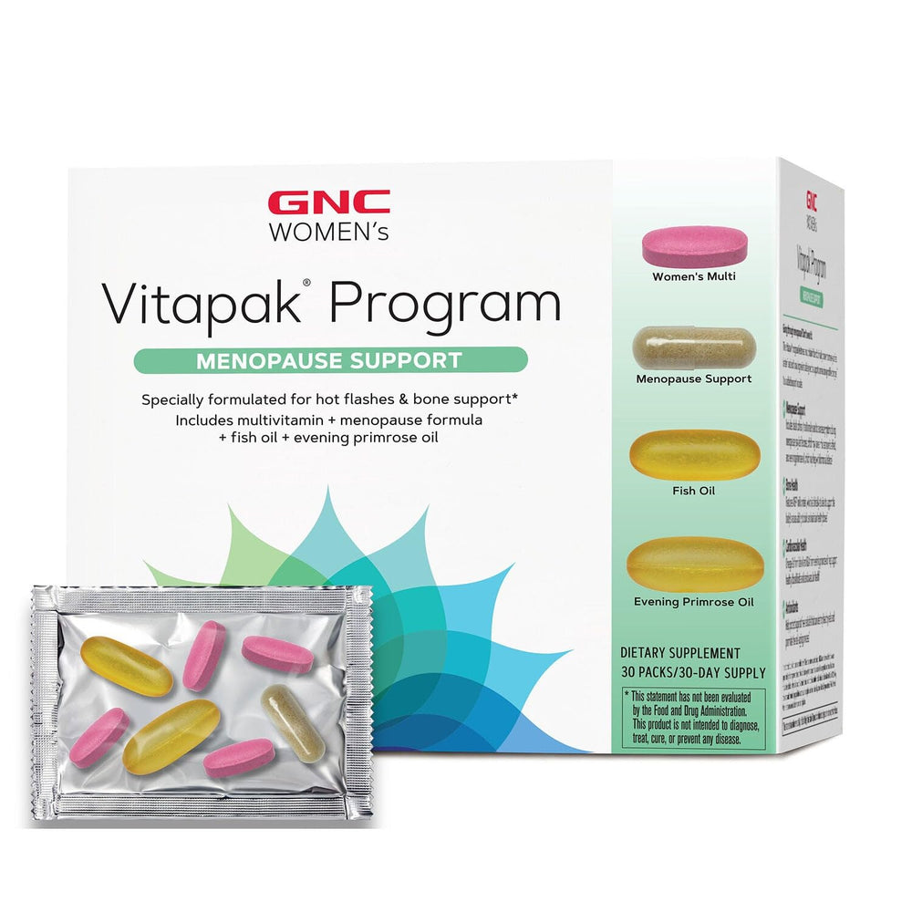 GNC Women’s Menopause Support Vitapak bottle for daily balance and hot flash support.