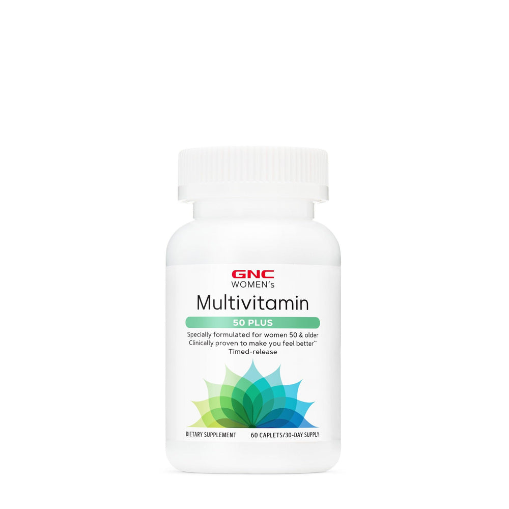 GNC Women's Multivitamin 50+ bottle promotes daily wellness.