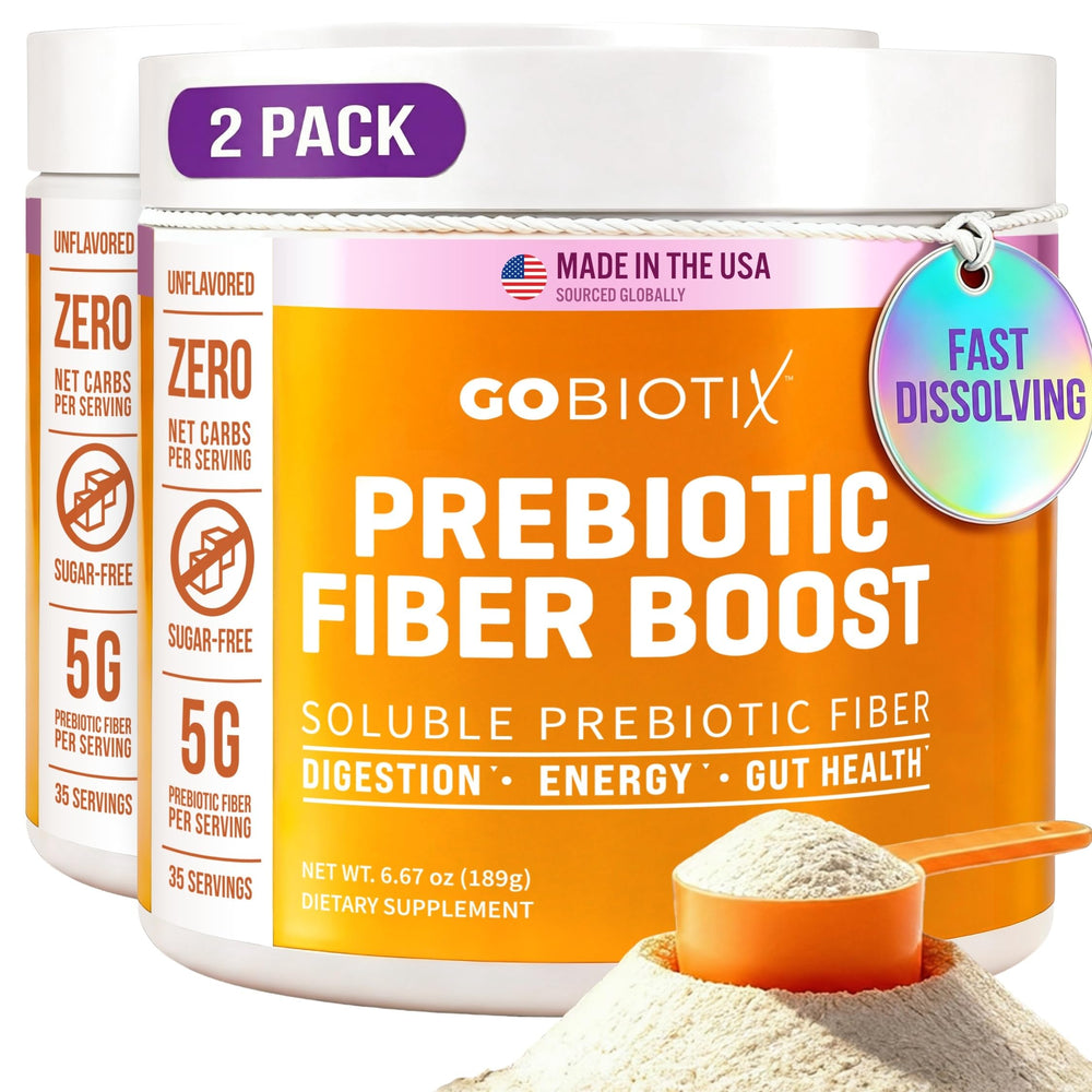 GoBiotix fiber supplement bottle for daily gut support.
