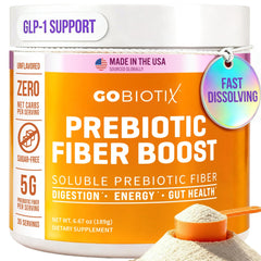 GOBIOTIX fiber supplement powder tub front for daily gut support.
