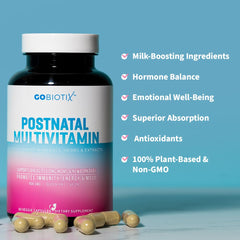 GOBIOTIX iron and zinc nutrients supplement for postpartum recovery and energy.