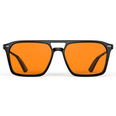 Goiteia orange blue light glasses close-up showing amber tint for eye comfort.