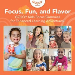 GOJOY NATURALS Kids Focus Gummies orange flavor suggests tasty, sugar-free daytime focus.