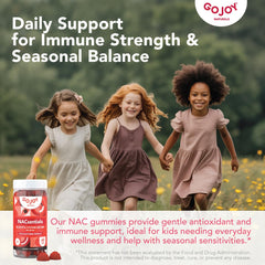 Close-up of GOJOY NACsentials label highlighting NAC and vitamins for immune and liver wellness