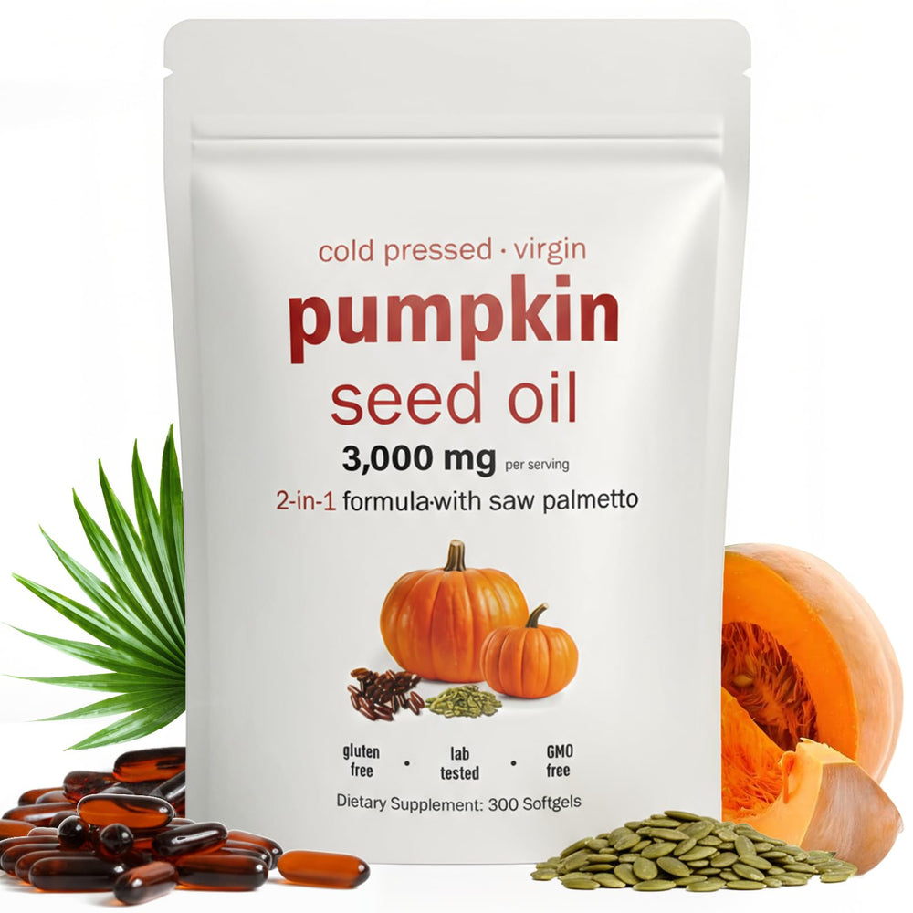 Goldium bottle showing pumpkin seed oil capsules for daily wellness and purity.