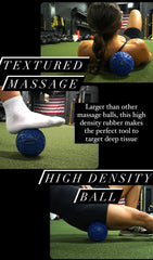 GolgiStim Large Trigger Point Ball under foot for plantar massage and recovery.