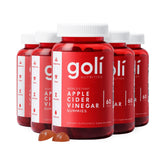 Goli ACV gummies bottle highlighting vegan, gluten-free formulation for daily wellness.