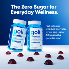 Goli gummies close-up showing L-Theanine and Maca with vegan formula