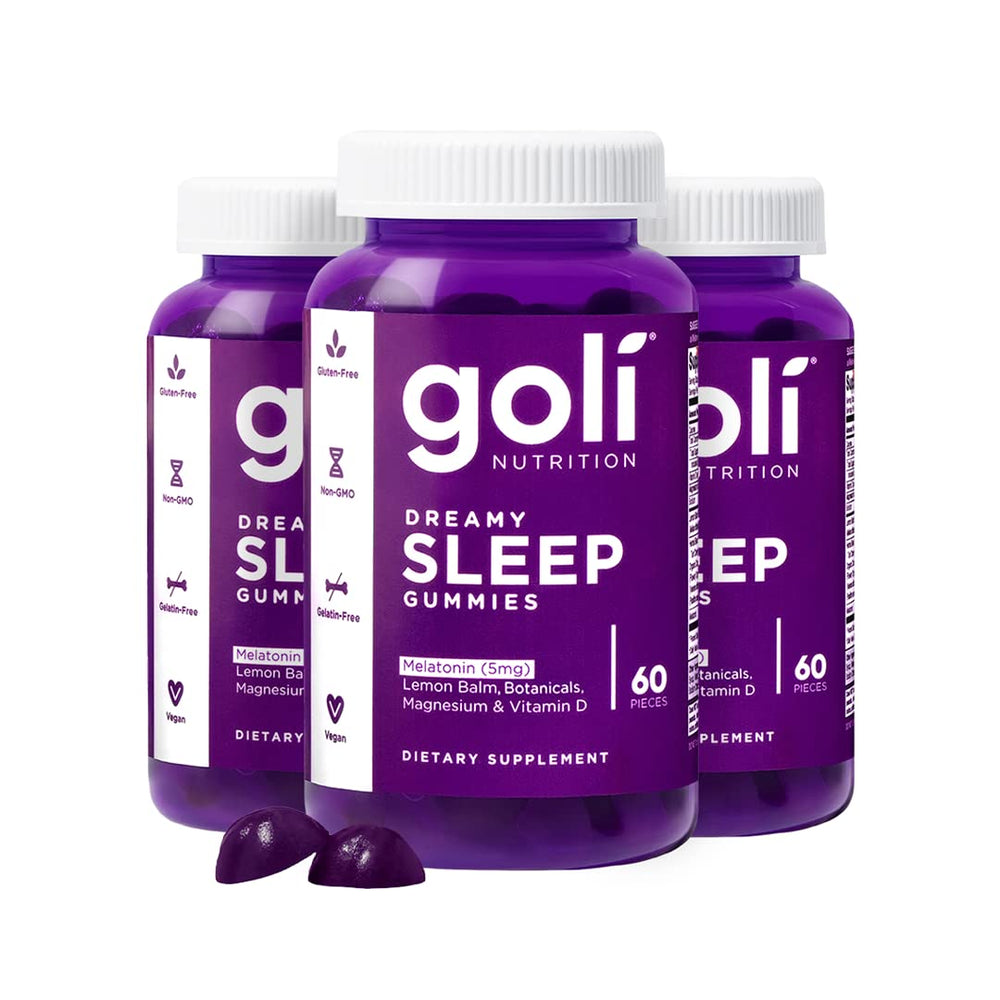 Goli Dreamy Sleep Gummy bottle front supports a calm nightly routine.