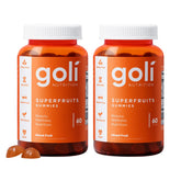 Goli Superfruits bottle front, showing vegan gummies for skin health