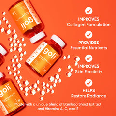 Goli Superfruits ingredients list featuring vitamin C and bamboo silica