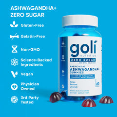 Goli label close-up highlighting KSM-66, L-Theanine and Maca