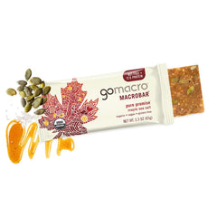 GoMacro Maple Sea Salt ingredients featuring organic maple and pumpkin seeds.
