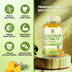 GONGOTA bottle label highlights pineapple flavored gummies for daily calcium intake