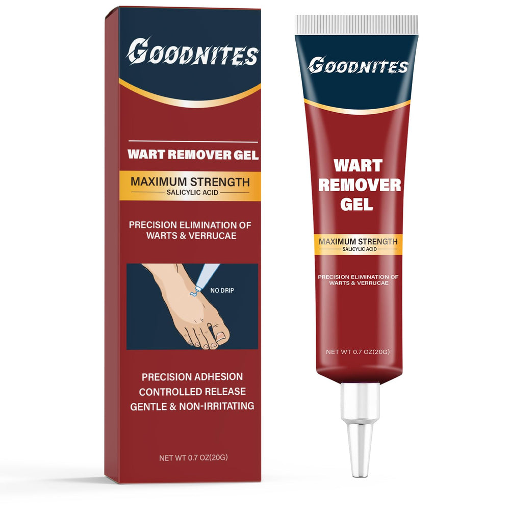 Goodnites wart remover gel bottle demonstrates precise wart application.