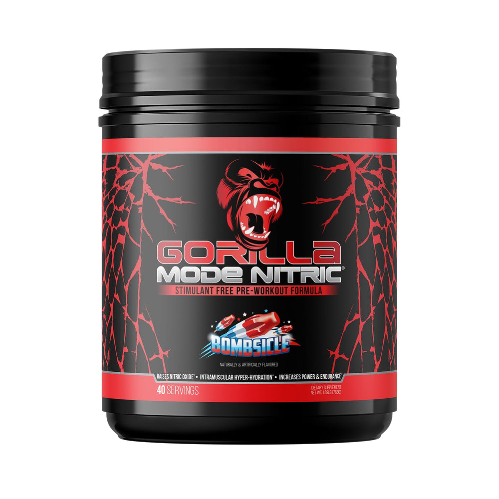 Gorilla Mind Gorilla Mode Nitric Upgraded tub highlights pump-focused formula with Bombsicle flavor