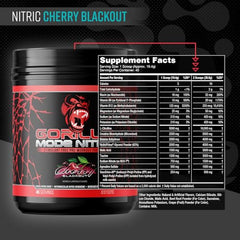 Gorilla Mind Nitric scoop in measuring cup for precise dosing and sustained pumps.