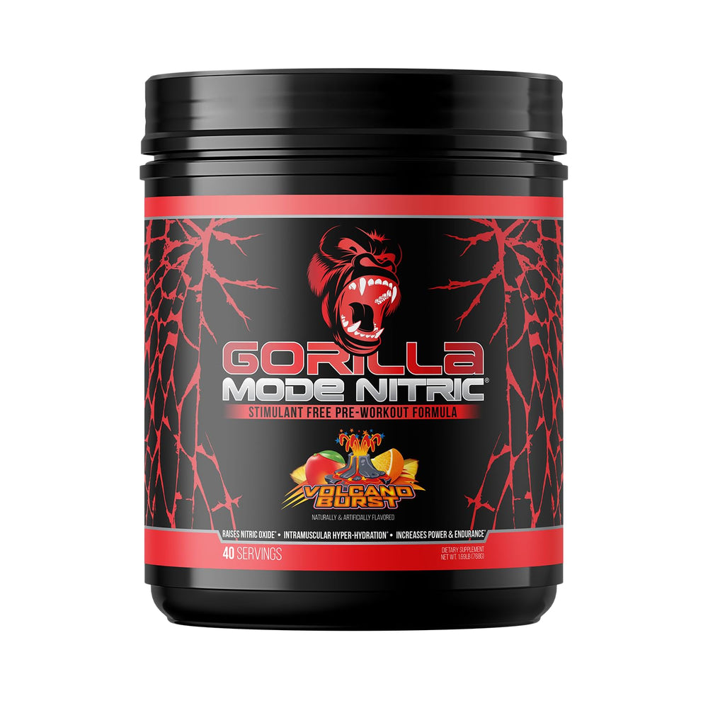 Gorilla Mind Nitric Upgraded pre-workout tub for massive pumps and clean flavor.