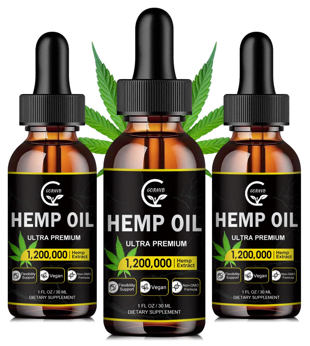 GORNVB Hemp Oil 3-pack bottle with easy dropper for daily use.