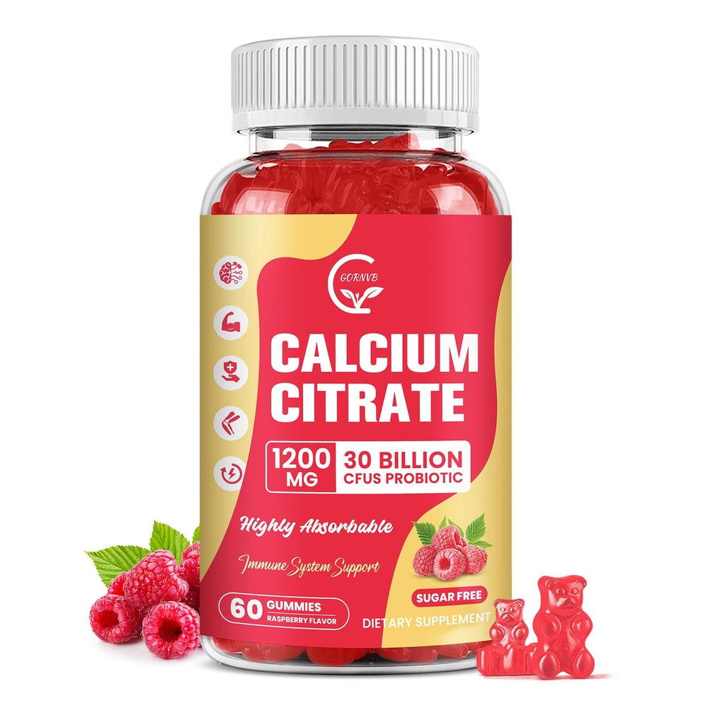 GORNVB Calcium Citrate Gummies raspberry bottle for bone support and daily wellness.
