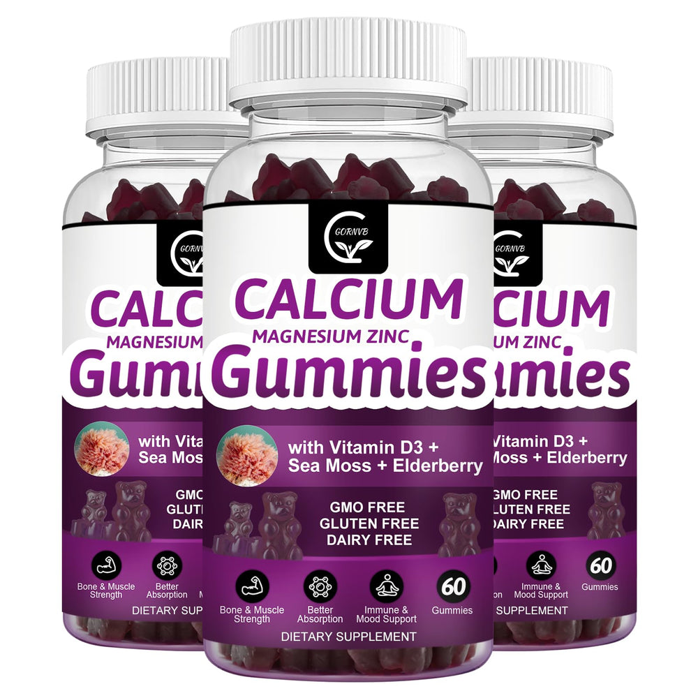 GORNVB Calcium Magnesium Zinc Gummies bottle with cute shapes for bone and teeth support.