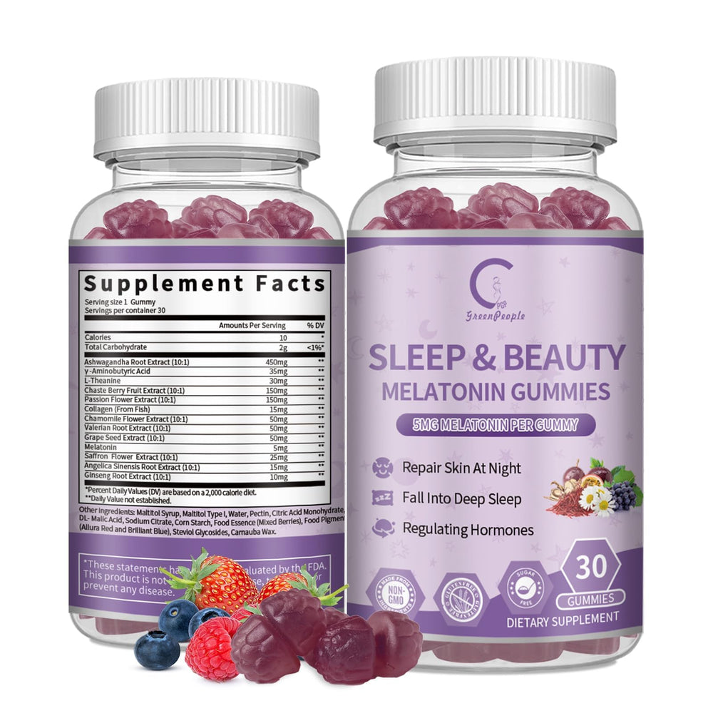 GPGP GreenPeople women’s melatonin gummies berry bottle for nightly sleep support.