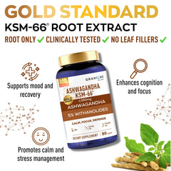 Granions KSM66 Ashwagandha capsules close-up showing vegan formula for daily wellness