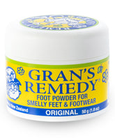 Gran's Remedy travel-size packaging shows portable odor elimination for shoes.
