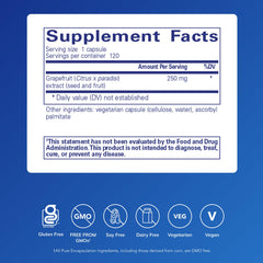 Grapefruit Seed Extract capsules close-up emphasizes concentrated formula for gut balance and daily use.