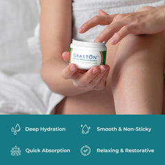 Graston Arnica cream texture closeup highlights rich emollient feel for sensitive skin.