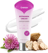 Gratulor estrogen cream bottle close-up for daily skin support and balance.