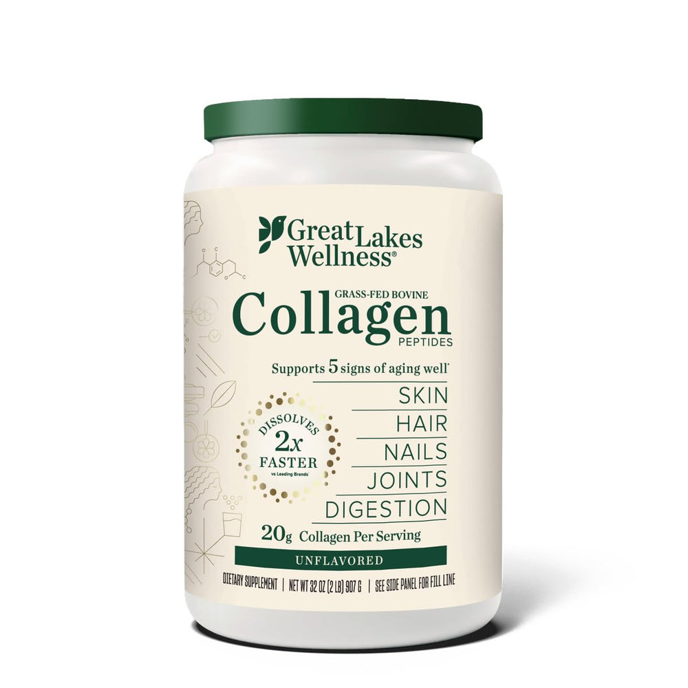 Great Lakes Wellness bovine collagen tub closeup for versatile daily mixing