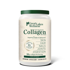 Great Lakes Wellness bovine collagen tub closeup for versatile daily mixing