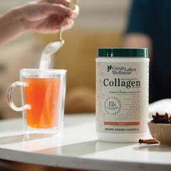 Great Lakes Wellness collagen powder in a smoothie, adding flavor and protein support.