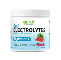 Great Naturally electrolytes powder tub with watermelon flavor for high-potency hydration