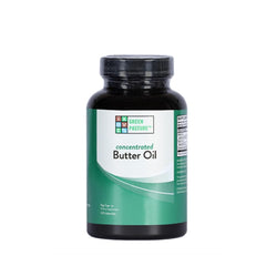 Green Pasture Concentrated Butter Oil Capsules bottle front, showcasing a fresh daily supplement.