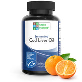 Green Pasture fermented cod liver oil bottle front supports daily supplementation with orange flavor.