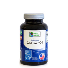 Green Pasture fermented cod liver oil bottle poured for daily use
