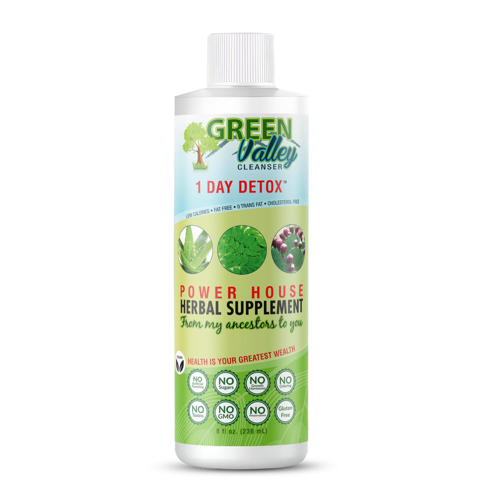 Green Valley Cleanser bottle front shows natural detox support for digestion.