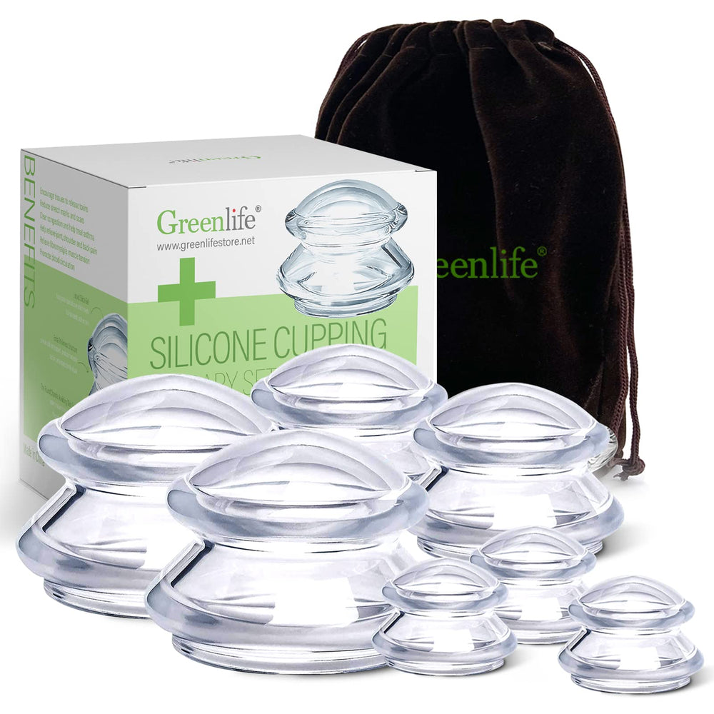 GreenLife cupping therapy seven-cup set for versatile at home massage.