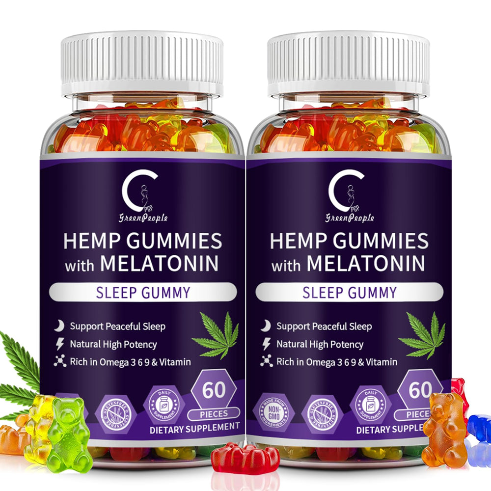 GreenPeople hemp gummies sleep bottle shown for natural relaxation.