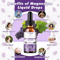 GreenPeople magnesium drops poured into a glass for quick, grape-flavored daily use