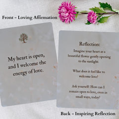 Wooden stand showcasing cards for reflection