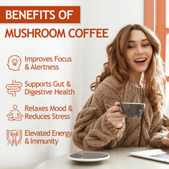 Close-up of GRGTP Mushroom Coffee blend with six mushrooms for balanced energy