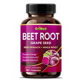 GriMed Beet Root Capsules bottle shown for daily energy and vitality