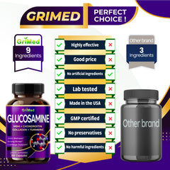 GriMed Glucosamine capsules close-up emphasizes a potent blend for cartilage support.