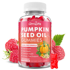 GrnLife pumpkin seed oil gummies bottle showing rich formula for hair and skin support
