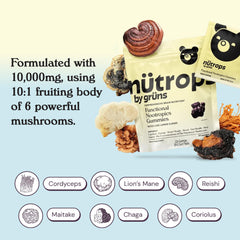 Grüns Nutrops Lions Mane gummies on-the-go pack ideal for travel and daily routine